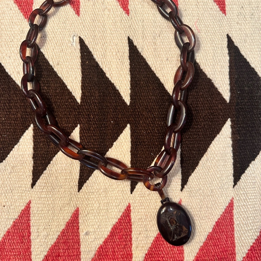 Antique 1800s tortoise shell necklace with pendant
